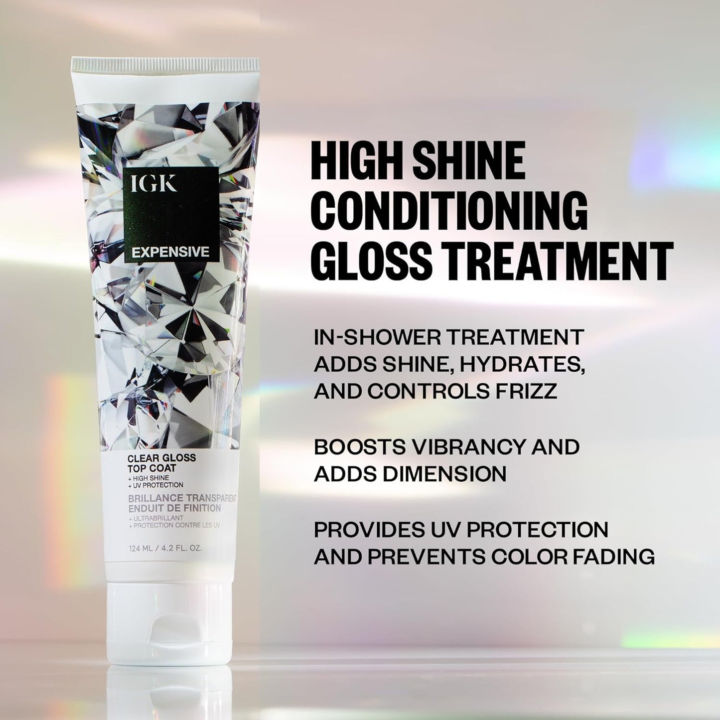 IGK Clear Gloss Top Coat - High Shine Treatment for Soft, Smooth Hair | Revives Color & Controls Frizz | 4.2 Oz