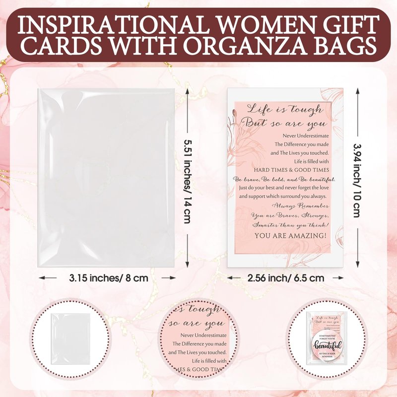 Cinnvoice 50 Sets Pink Mirror Gifts for Women Inspirational Mini Compact Mirror Bulk Small Round Pocket Makeup Graduation Gifts for Teacher Nurse Team Students Coworker (Beautiful)