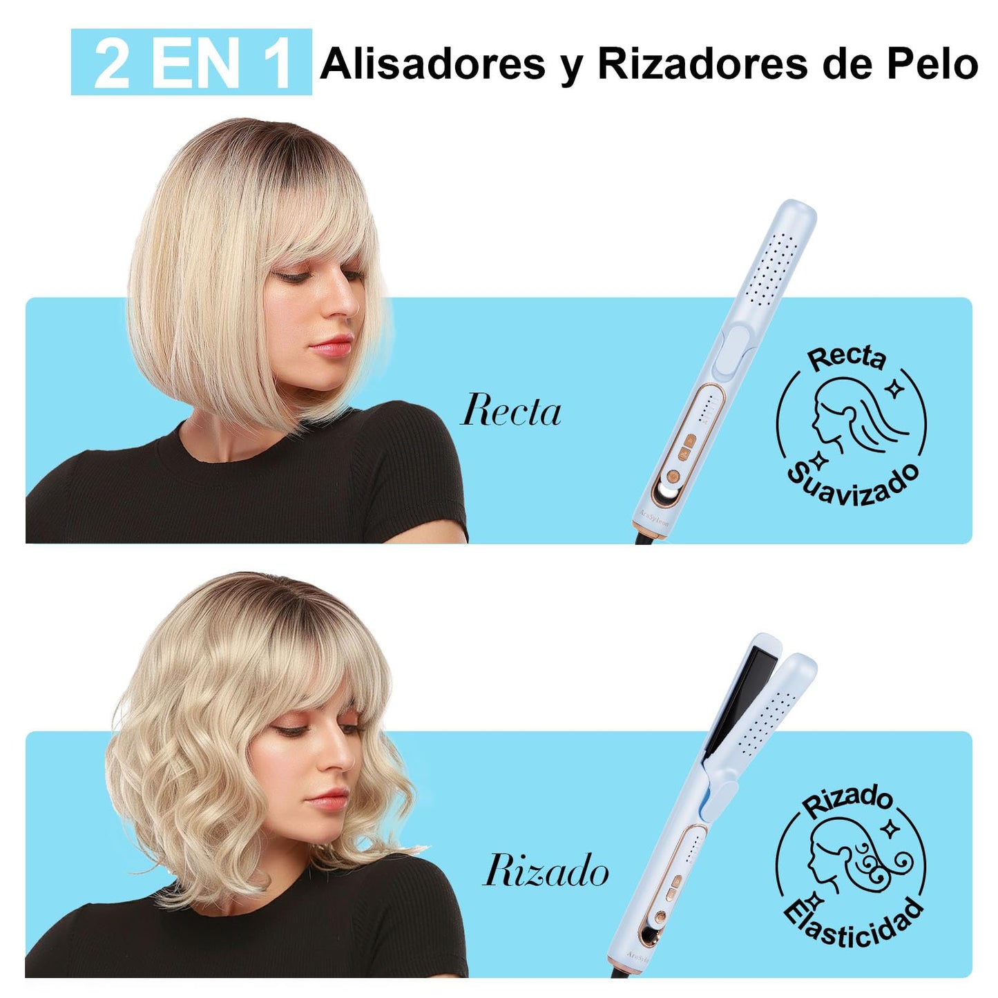 2-in-1 Hair Straightener and Curler Cold Airflow Function Curling Iron Blue