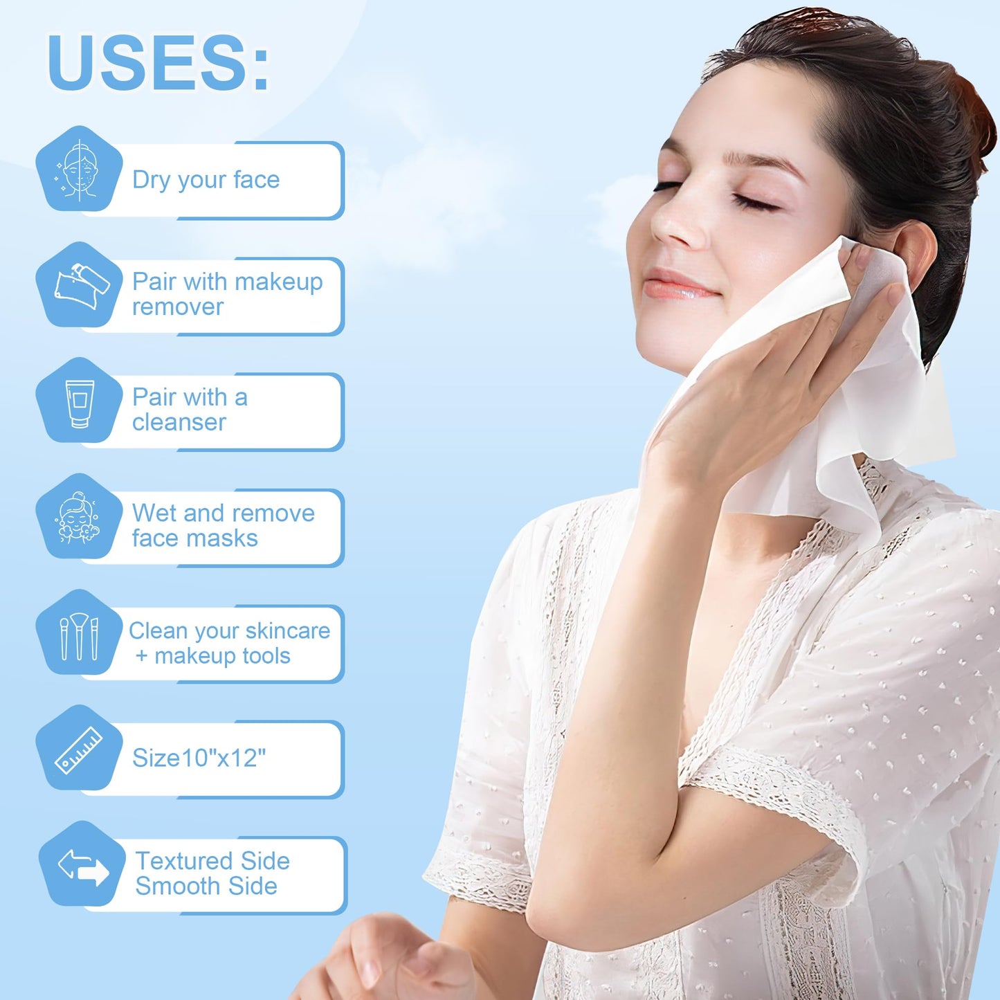 GRANNY SAYS Disposable Face Towel, 200 Counts/4 Boxes, Biobased Face Towelettes Disposable, Extra Thick Soft Face Towels, Clean Skin Towels for Remove Makeup, Facial Cleansing, 10"×12"