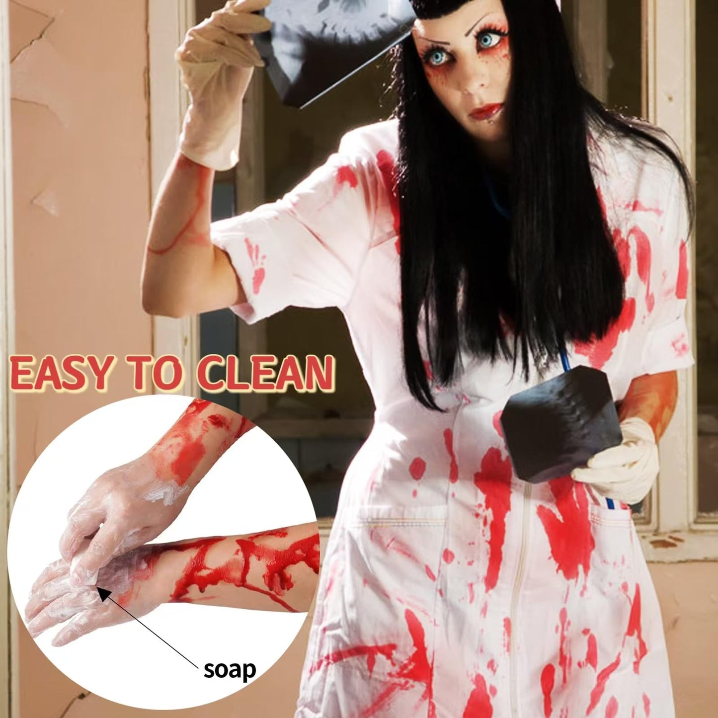 Yeweian 4PCS Fake Blood Makeup Kit, Washable Fake Blood Spray 2.1oz, Dripping Blood 2.1oz, Coagulated Blood 1.06oz and One Stipple Sponge, Halloween SFX Makeup for Zombie,Vampire and Monster Cosplay