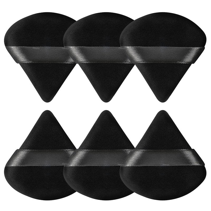 Pimoys 6 Pcs Powder Puff, Face Soft Triangle Makeup Puff Velour Makeup Sponge for Loose Powder (Black)