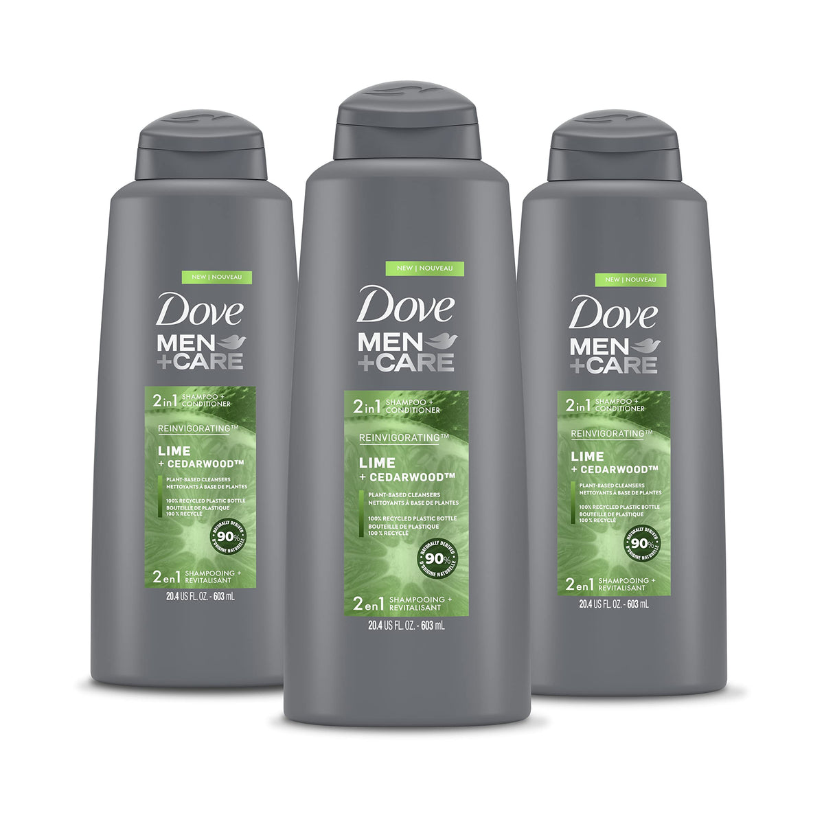 DOVE MEN + CARE 2 in 1 Shampoo and Conditioner For Healthy-Looking Hair Lime + Cedarwood Naturally Derived Plant Based Cleansers 20.4 oz 3 Count
