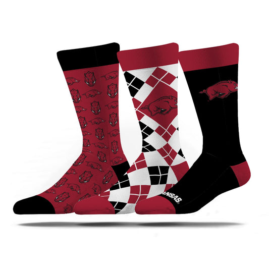 Strideline Mens Dress Socks- The Executive 3 Pack-Arkansas-Size M/L (8-12)
