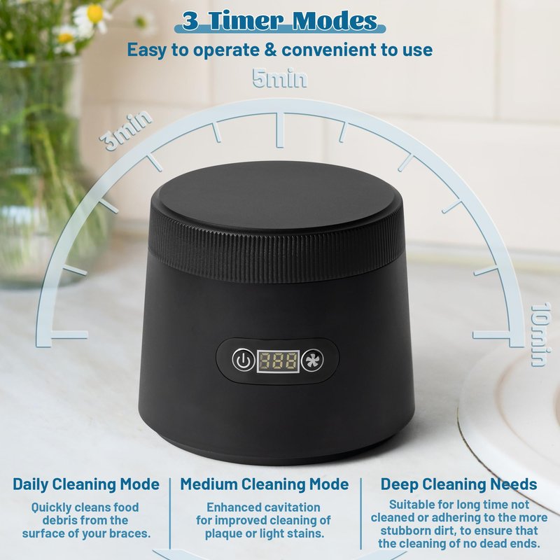 MALLMALL6 Ultrasonic Retainer Cleaner with UV & Air-Drying, 45kHz Portable Dental Retainer Machine with 3 Timing Modes, Dental Cleaning Pod for Dentures Mouth Guards Braces Aligner Jewelry