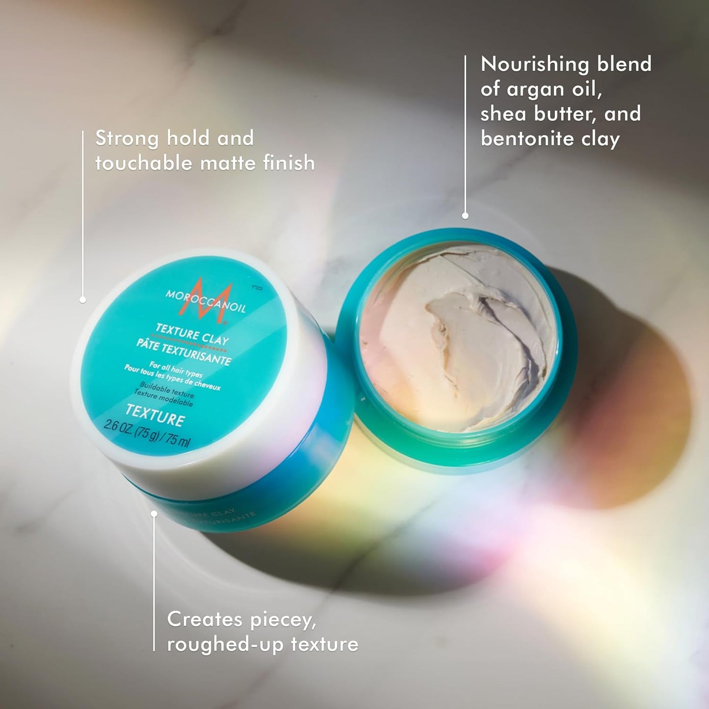 Moroccanoil Texture Clay - Strong Hold Styling Clay for Textured Hair | 2.6 Fl. Oz