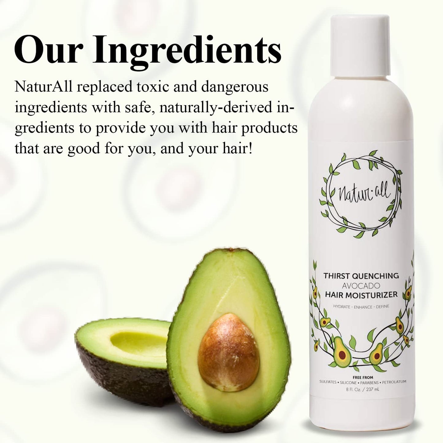 NaturAll Hair Moisturizer - Containing Avocado Hair Cream for Dry, Curly, Coily, or Frizzy Hair, 8 oz