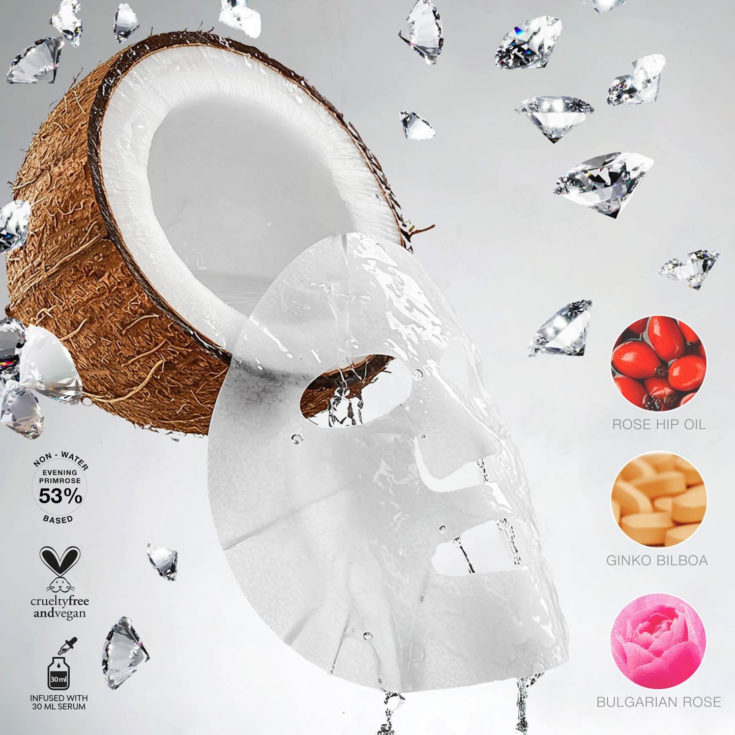 STARSKIN - Premium Korean Skin Care Bio-Cellulose Face Mask - Formulated with Fermented, Vitamin-Rich Coconut Juice - Soaked in Creamy Serum infused with Diamond Dust and Rare Botanicals - 40g, 1.4 Oz