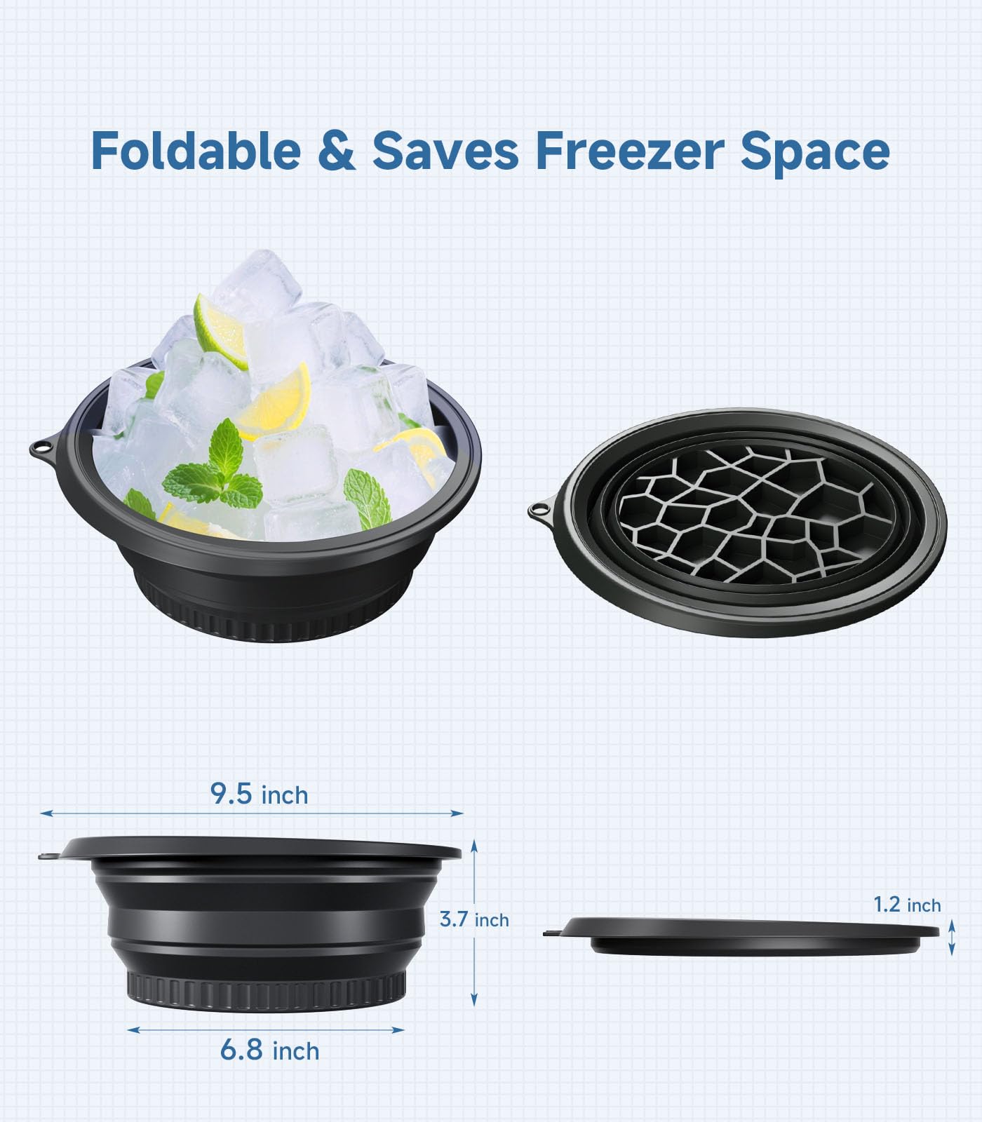 Face Bowl for Ice with Built-in Ice Tray – Collapsible Silicone Facial Ice Bath Bowl for Cold Plunge Therapy, Skin Tightening & Acne Relief – Portable Spa Tool for Home & Travel(Black)