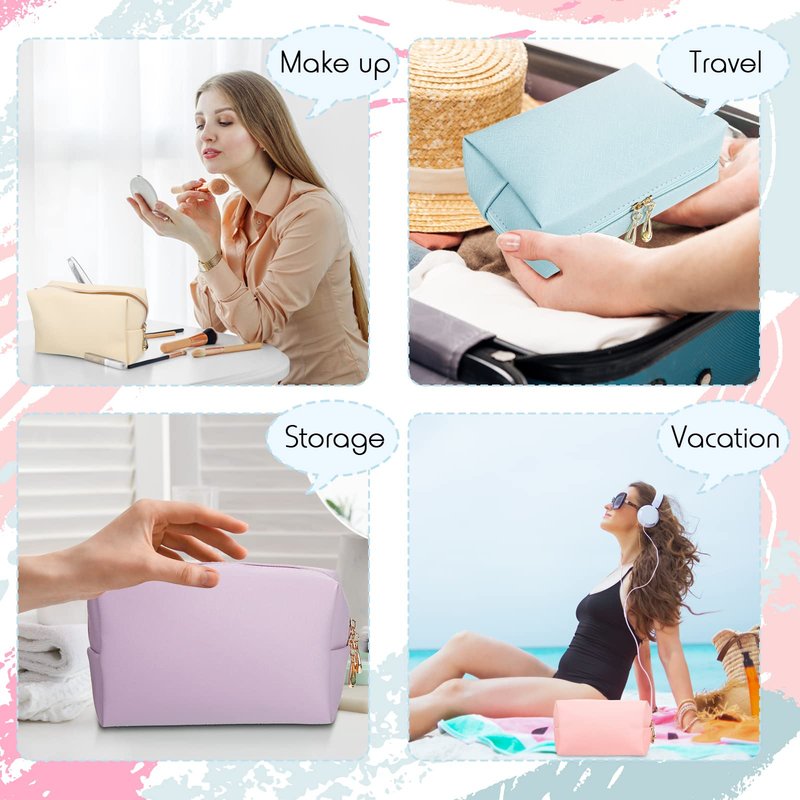 Jexine 9 Pcs Makeup Bag Leather Zipper Cosmetic Bag Preppy Water Resistant Versatile Makeup Pouch Travel Cosmetic Organizer Portable Toiletry Pouch Daily Beauty Storage for Women Girls Gift
