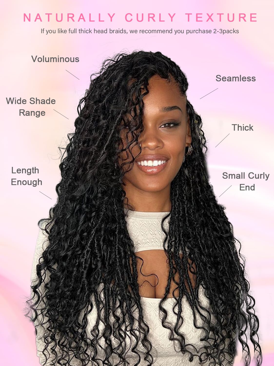 Human Braiding Hair for Boho Braids - Curly Wet Wavy 100g, 2 Bundles, No Weft Micro Braiding Extensions