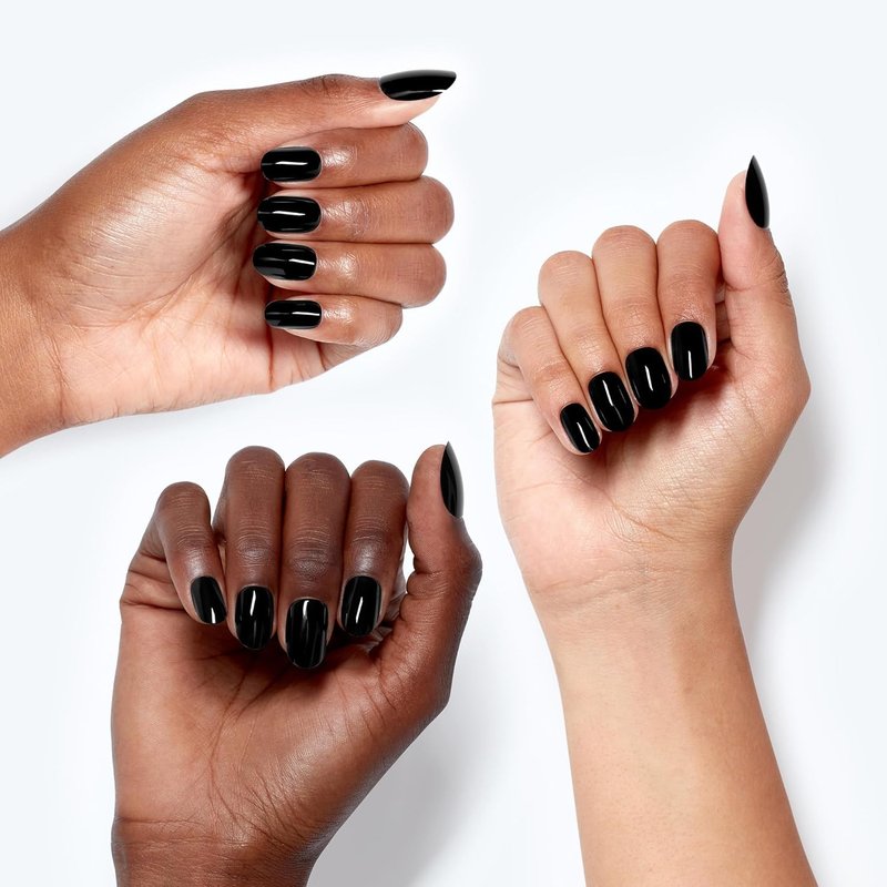 OPI xPRESS/ON Black Onyx | Dark Black Short Round Press On Nails | With Nail Glue | Long Lasting, Reusable, Non-damaging