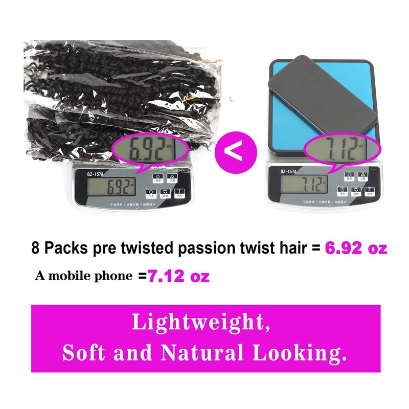 Bileaf 8 Inch Passion Twist Hair 8 Packs Pre-twisted Crochet Hair, Pre-looped Crochet Passion Twist Braiding Hair for Women Girls and Kids Bohemian Passion Twist Hair Extensions 1B