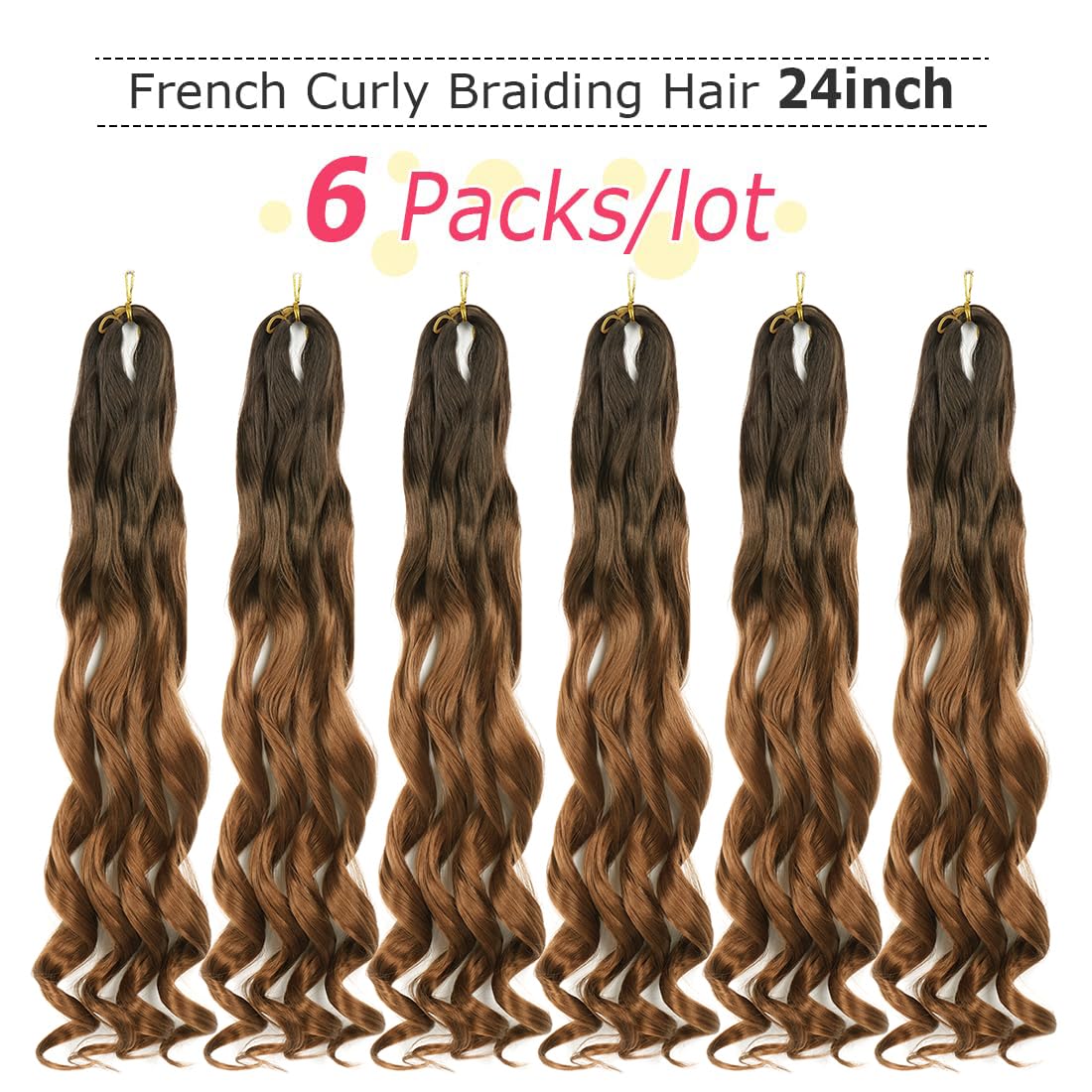 French Curl Braiding Hair 24 inch 6 Packs Loose Wave Bouncy Braiding Hair Pre Stretched 100/pack Yaki Curly Crochet Hair for Black Women Hair Extensions(24 inch(pack of 6),4/30)