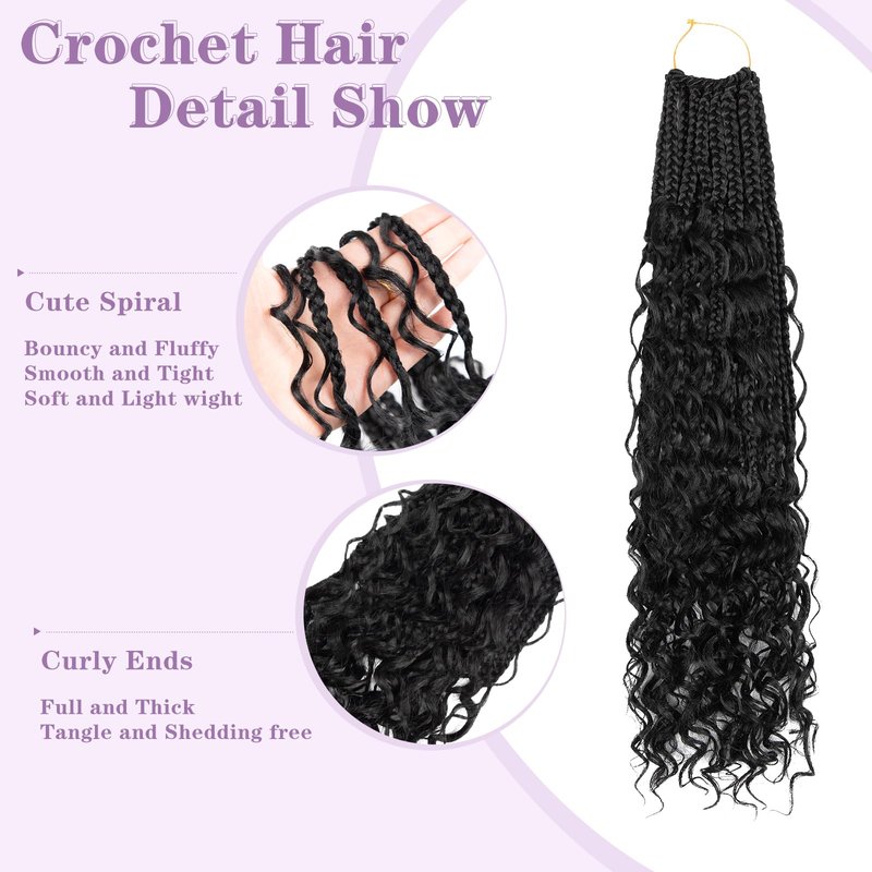 Boho Box Braids Crochet Hair 18 Inch, Goddess Crochet Box Braids with Curly Ends, Pre Looped Synthetic Crochet Hair for Black Women – NAYOO