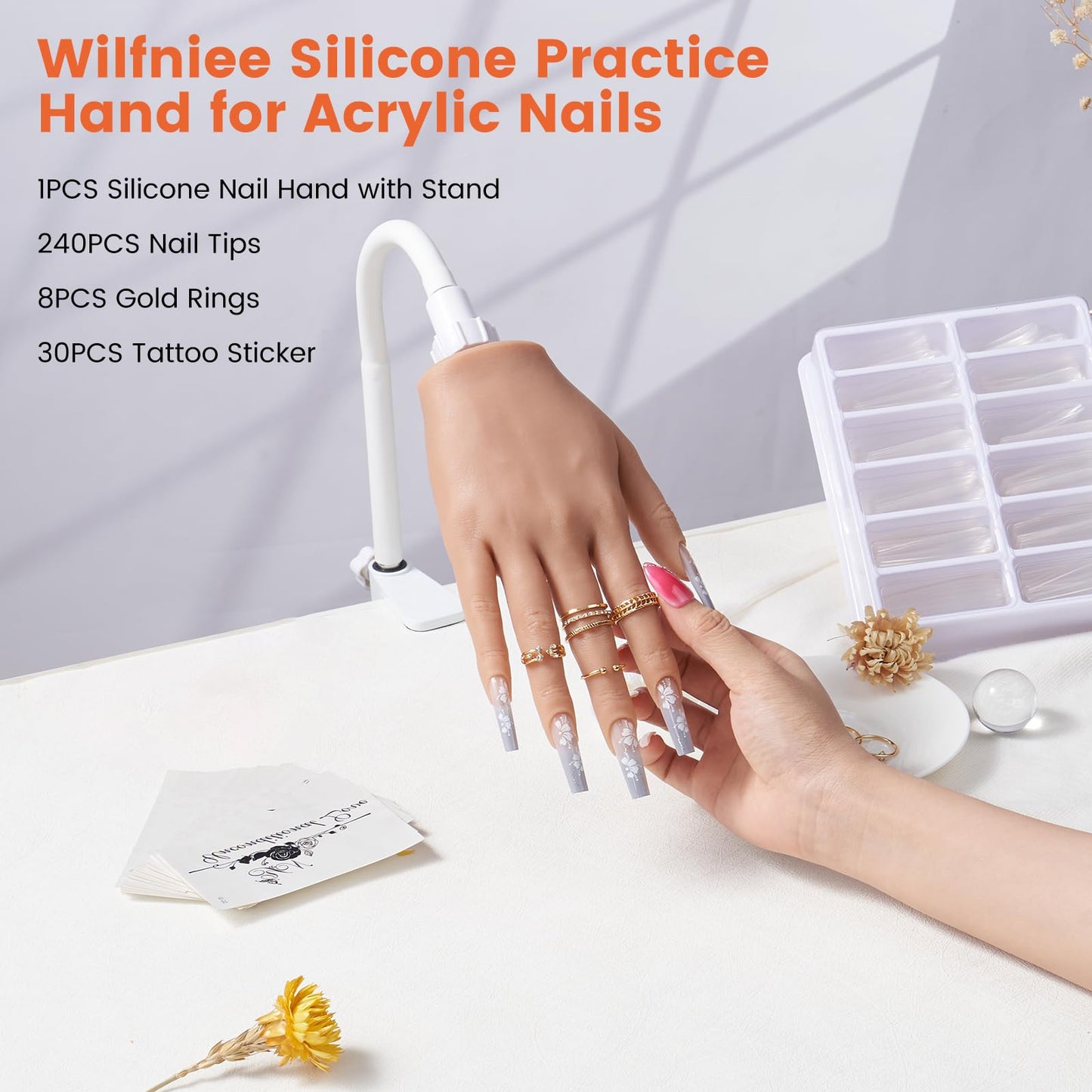 Silicone Practice Hand for Acrylic Nails- Flexible Right Hand for Beginners