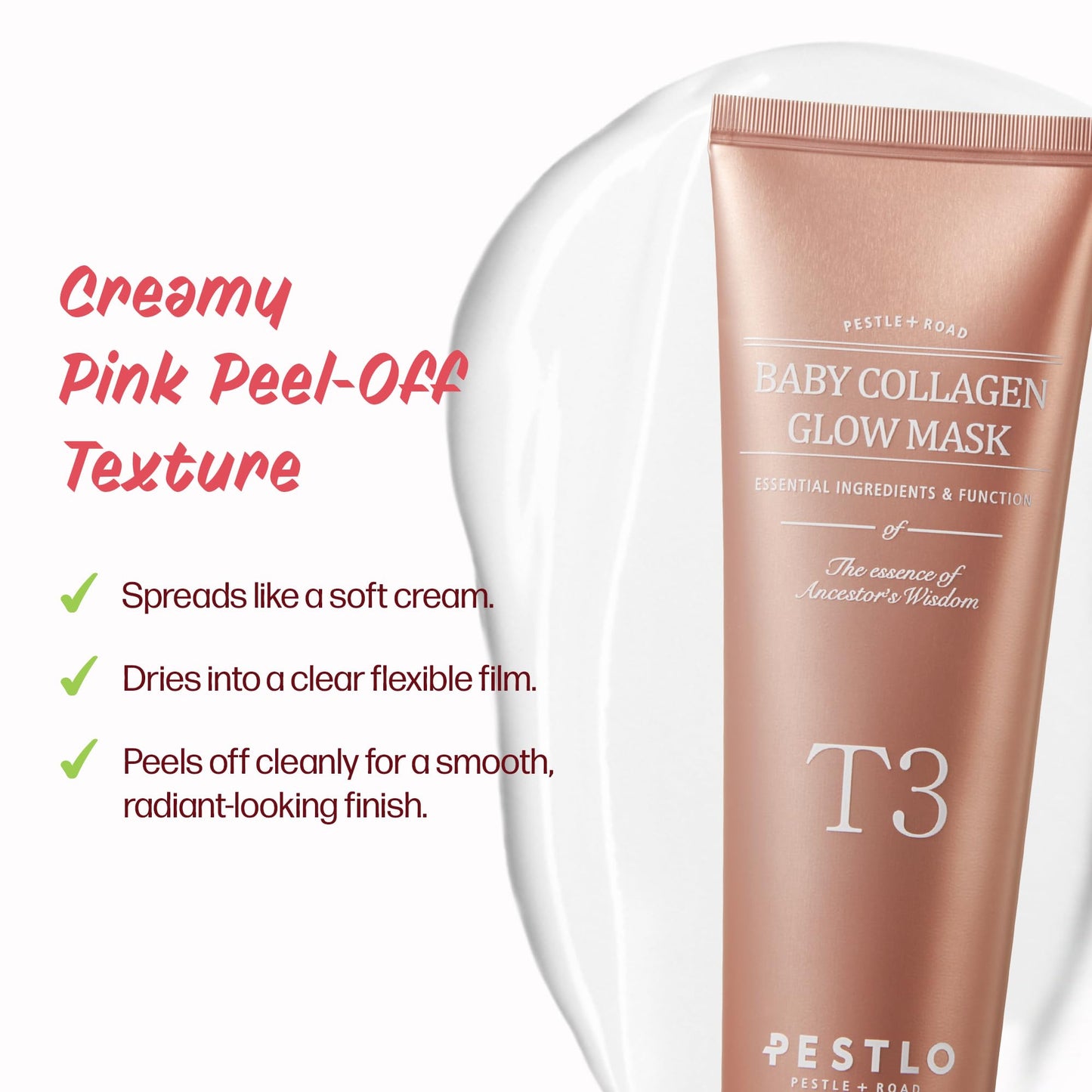 PESTLO Baby Collagen Glow Mask - Korean Peel Off Facial Mask Infused with Reallagen/T3 Vegan Collagen, Aginon, Volufiline for Hydrating, Firming, Glow, Glass Skin | Optional Overnight Use, 1.69 fl.oz