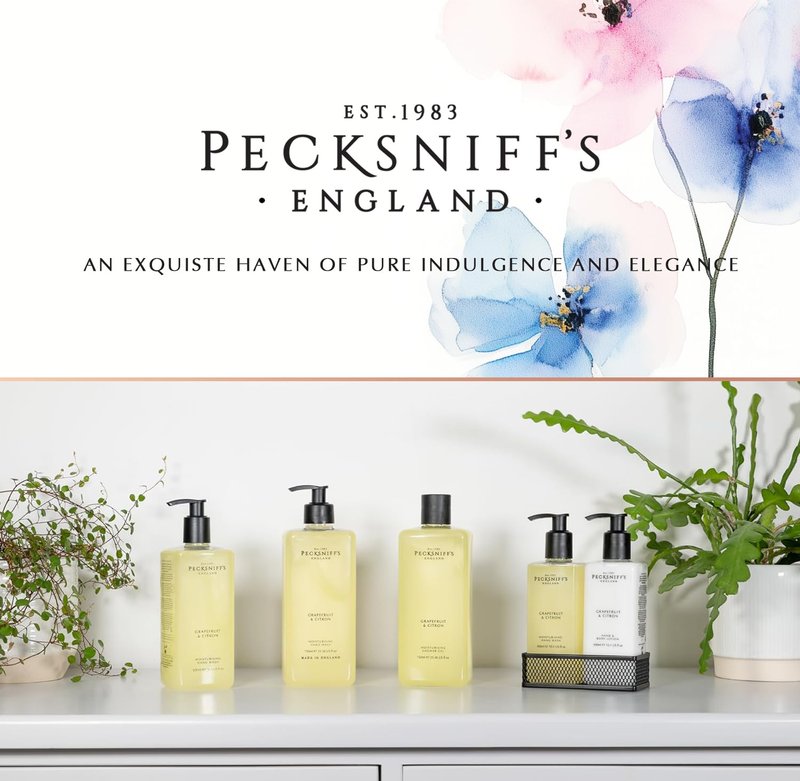 Hand Wash & Body Lotion Caddy Set (Grapefruit & Citron) - 10.1 Fl Oz Each - Gentle Cleanser for Sensitive Skin - Moisturizing & Hydrating Hand Cream - All Natural Cruelty Free Body Wash - Pecksniff’s