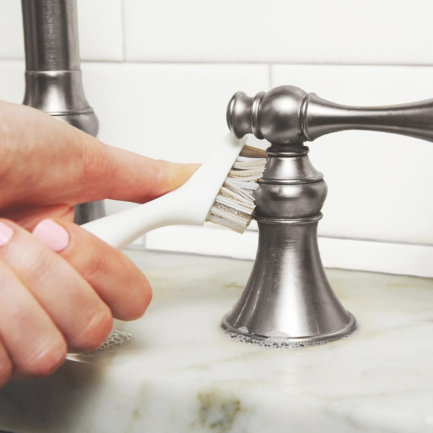 Full Circle Micro Manager - Deep Cleaning Brush for Crevices & Grout | Tough Bristles, Sustainable Bamboo Handle, White