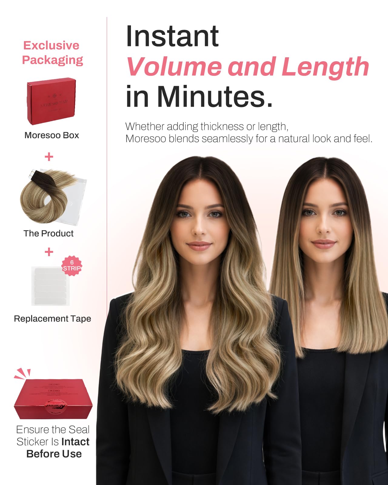 Moresoo Tape in Hair Extensions Ombre Human Hair Tape in Extensions Balayage Dark Brown to Medium Brown Mix with Blonde Human Hair Extensions Glue in Real Hair 18 Inch #4/6/613 20pcs 50g