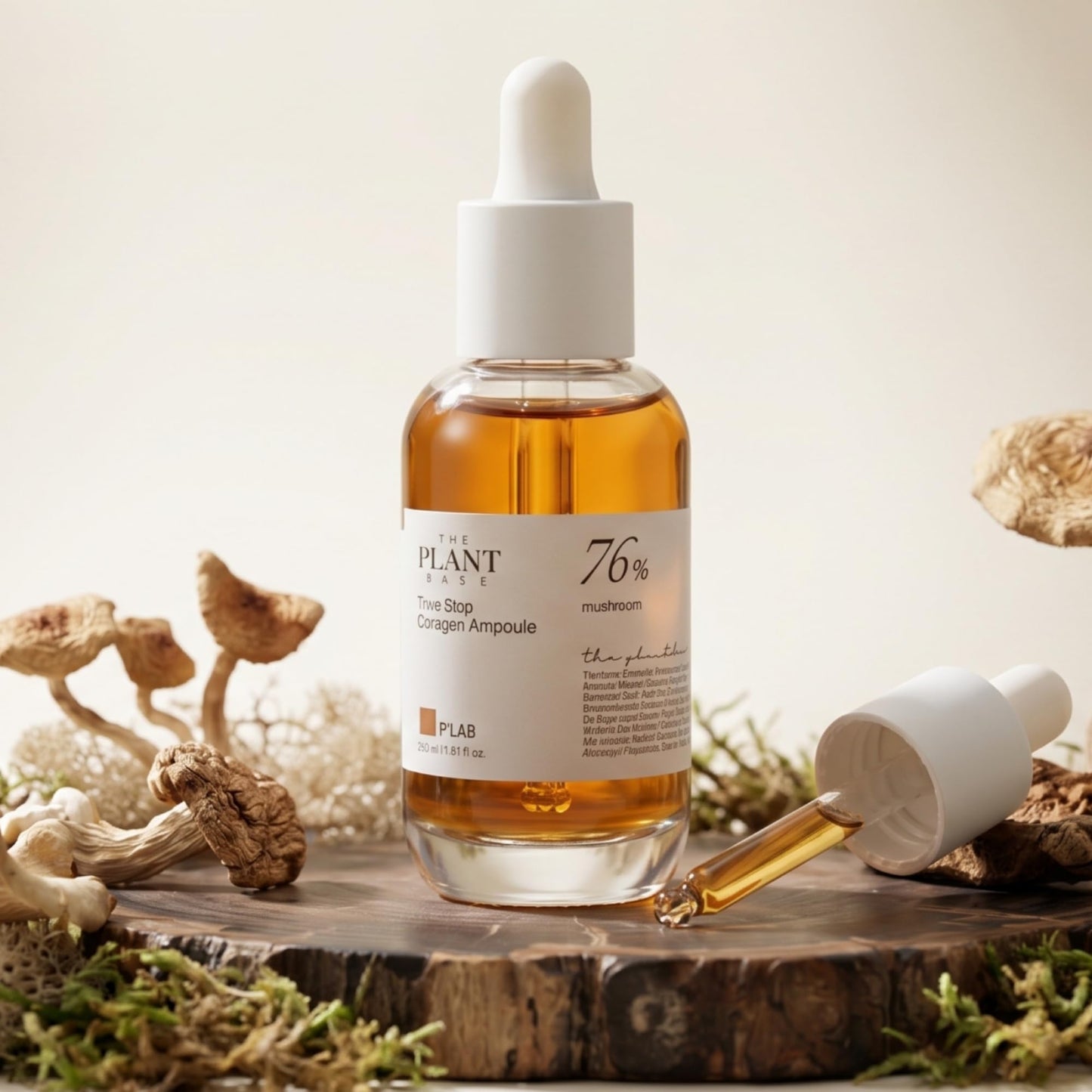 THE PLANT BASE Korean Collagen Serum – Time Stop Mushroom Ampoule, 76.5% Mushroom Extract & Vegan Collagen Face Serum for Anti-Aging, Firming & Plumping | K-Beauty Award Winner, 1.01 fl oz