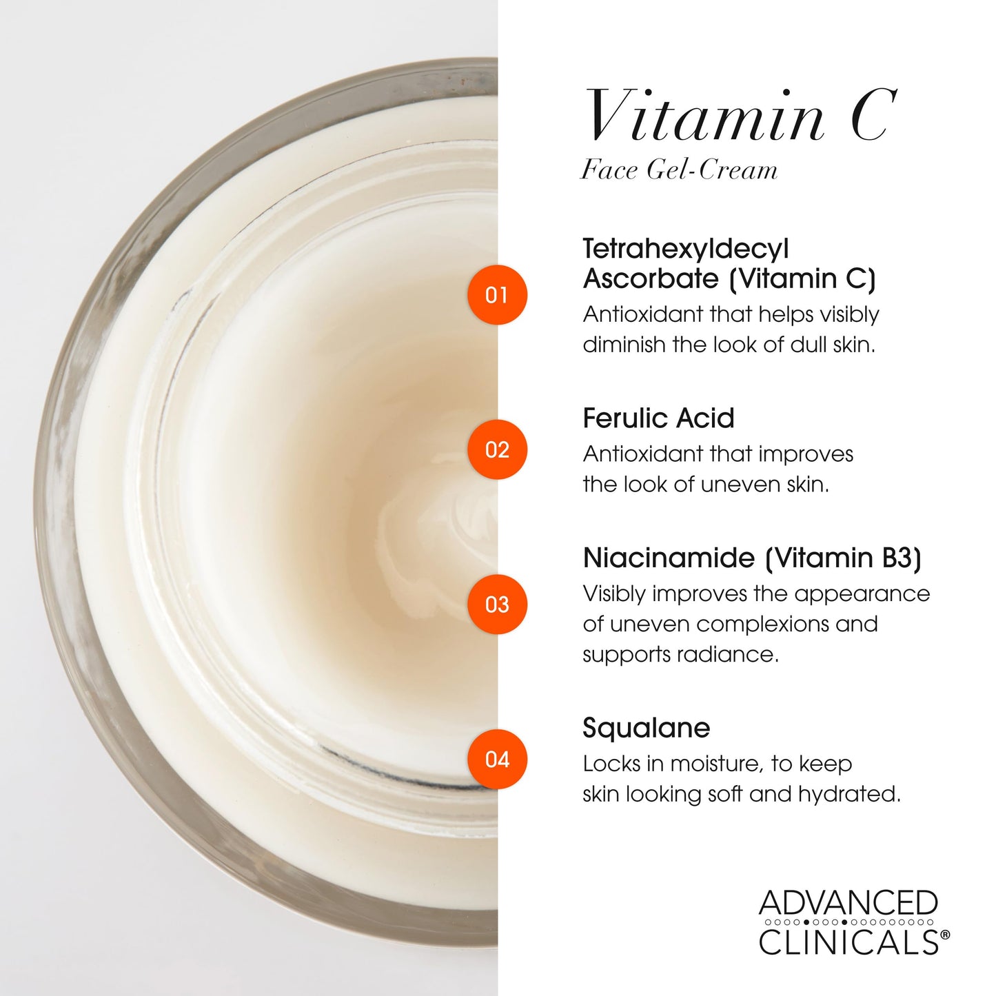 Advanced Clinicals Brightening Vitamin C Face Cream Gel With Niacinamide + Hyaluronic Acid | Vitamin C Moisturizer Lotion For Face Visibly Diminishes Look Of Dark Spots & Uneven Skin Tone, 2.5 Fl Oz
