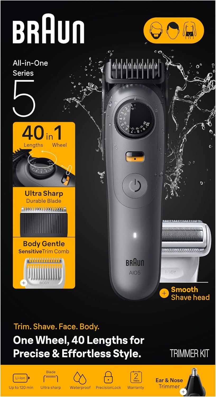 Braun Series 5 All-in-One Beard & Body Grooming Kit - Cordless Trimmer & Shaver for Men | Smooth Shave Head, AIO 5510