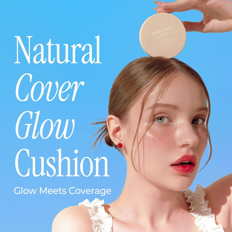 LOVB LOVB Natural Cover Glow Cushion Foundation | Satin Radiant Finish | Korean Foundation Makeup | Long-Lasting Natural Coverage | for All Skin Types 0.42 oz. (23N Natural Beige)