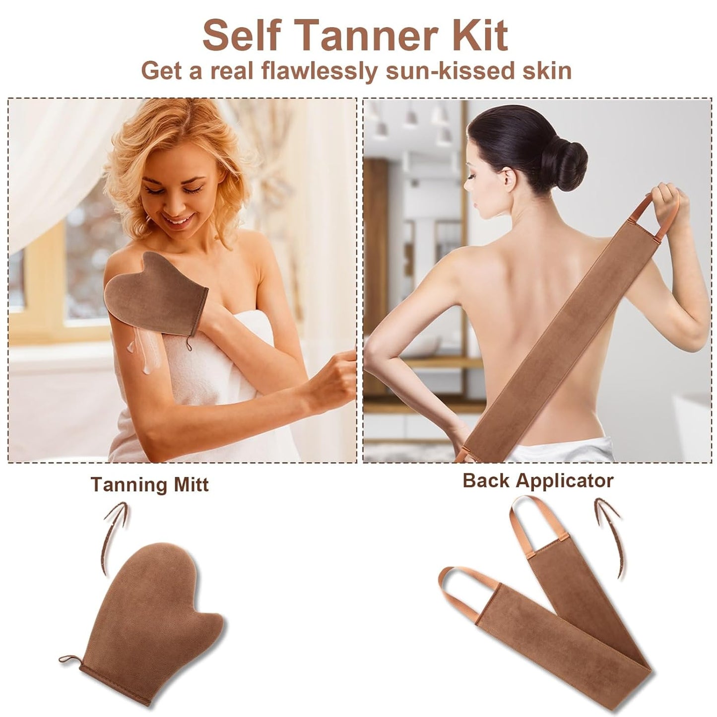 Self Tanning Mitt Applicator Kit - Ultra Soft & Streak-Free Self Tan Mitts | Includes Back Lotion Applicator