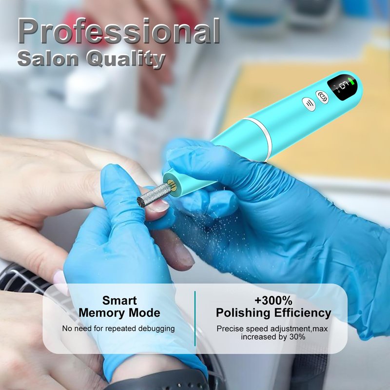 Cordless Electric Nail Drill File kit:Nail File Electric with 9 Speed LED Display for Acrylic Gel Dip Powder Polish,Professional Portable Manicure Pedicure Rechargeable for Home Salon Use (Blue)