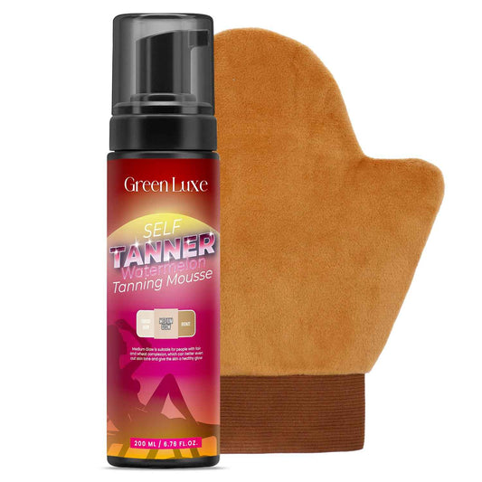 Self Tanner Mousse Kit – Light Medium Glow Sunless Tanning Foam - Flawless & Streak-Free Watermelon Scent Fake Tan Mousse with Mitt for White Pale Skin 6.76 fl. oz