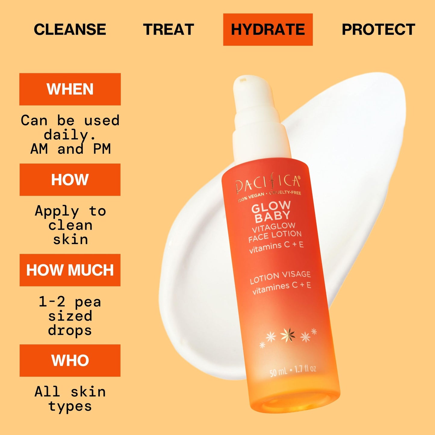 Pacifica Vitamin C Face Lotion Glow Baby VitaGlow Face Moisturizer Glow Recipe, Vitamin E, Antioxidants, Dermatologist Tested 1.7 oz