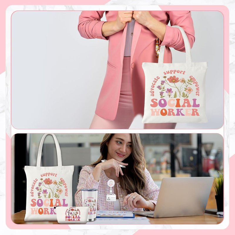 Social Worker Gift Set - 7 Pcs Canvas Bag, Thermos Cup & More | Perfect for Volunteers