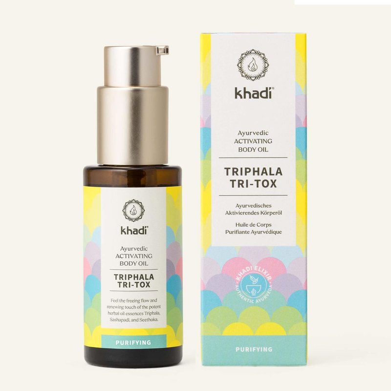 KHADI TRIPHALA TRI-TOX Ayurvedic Elixir Skin & Soul Body Oil, 100% Natural, Herbal & Vegan, Promotes Detoxification and the release of impurities, 1.69 oz