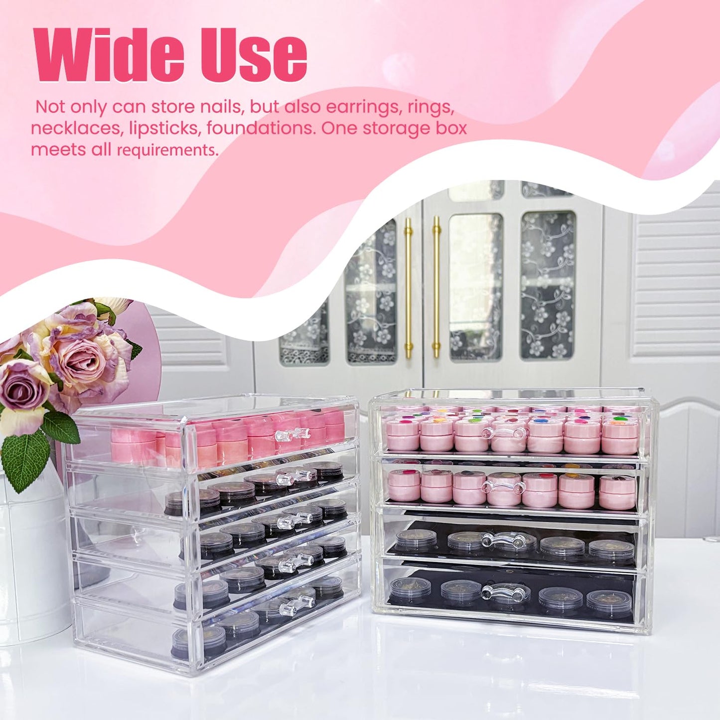 Guolich 4 Tier Nail Art Decoration Storage Box，Acrylic Make Up