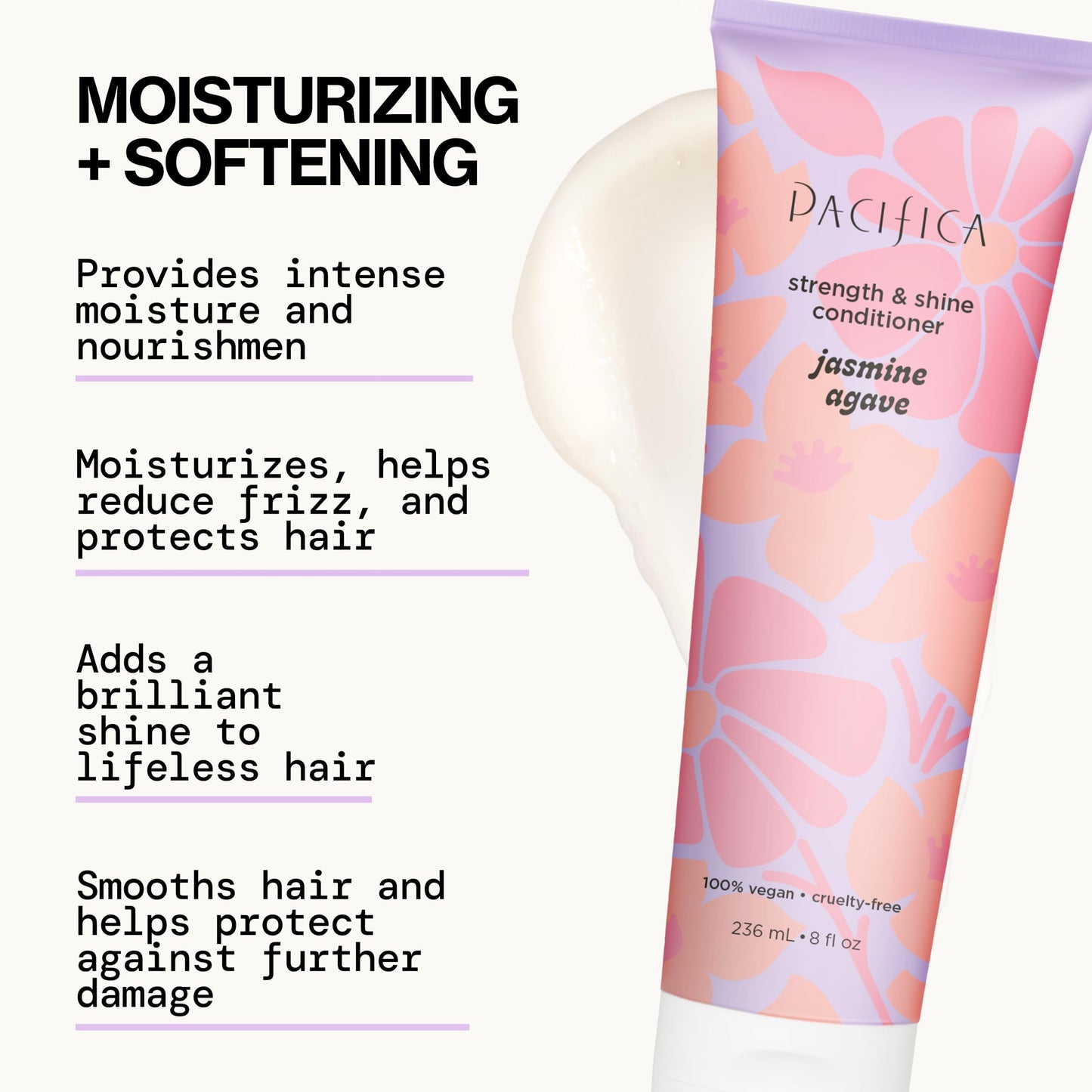 Pacifica Jasmine Agave Strengthening Shampoo & Conditioner Set – Clean Vegan Shampoo & Conditioner for Weak Or Brittle Hair (Including Color-Treated), Stronger Shinier Strands No Silicones or Parabens