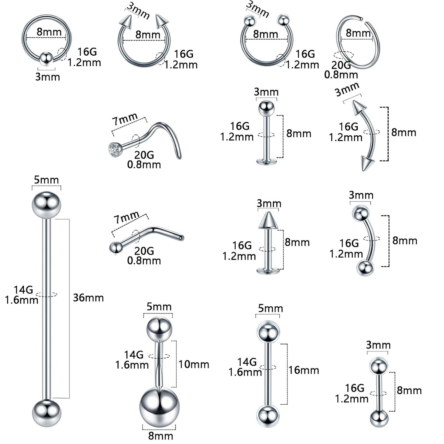 Body Piercing Kit - 120PCS Surgical Steel Jewelry with 14G, 16G, 20G Rings & Tools | Complete Piercing Supplies