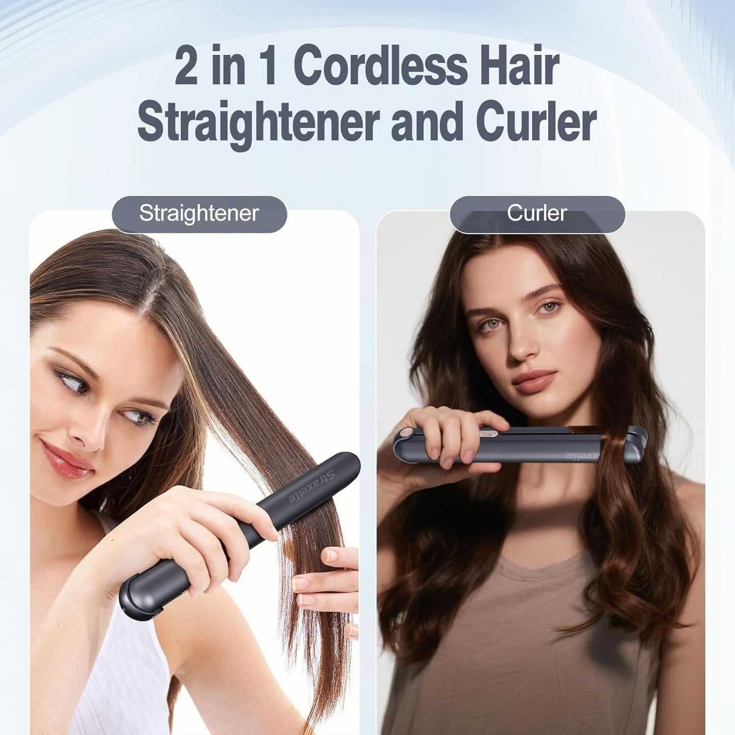 Cordless Hair Straightener - 10000mAh Rechargeable Flat Iron with LED Screen & 3D Floating Plates | Dark Blue & Gold