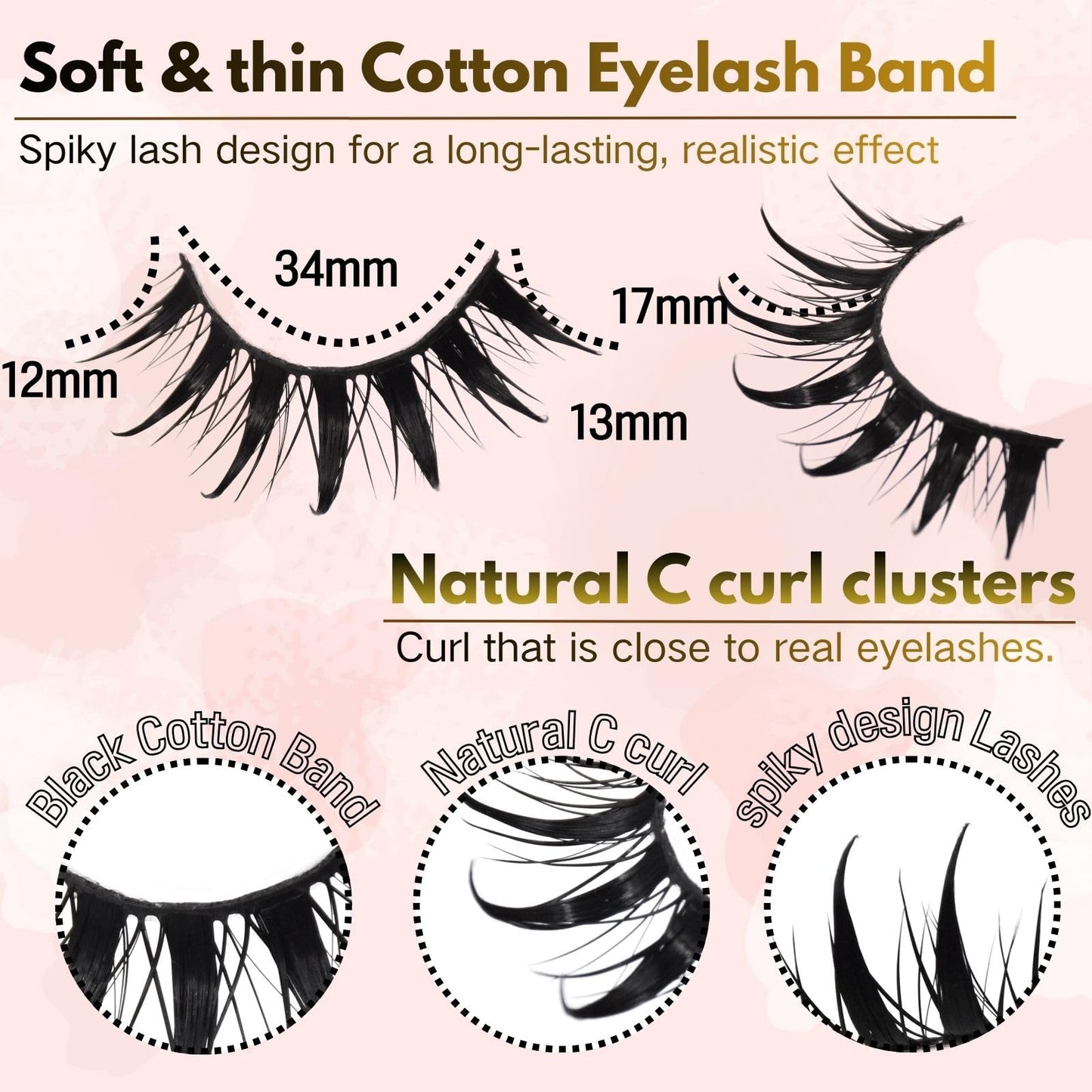 Anime Manga Style Cat Eye False Eyelashes 10 Pairs Wet Look C-Curl Spiky Makeup Lashes with Cotton Band for Cosplay, Daily Wear & Party