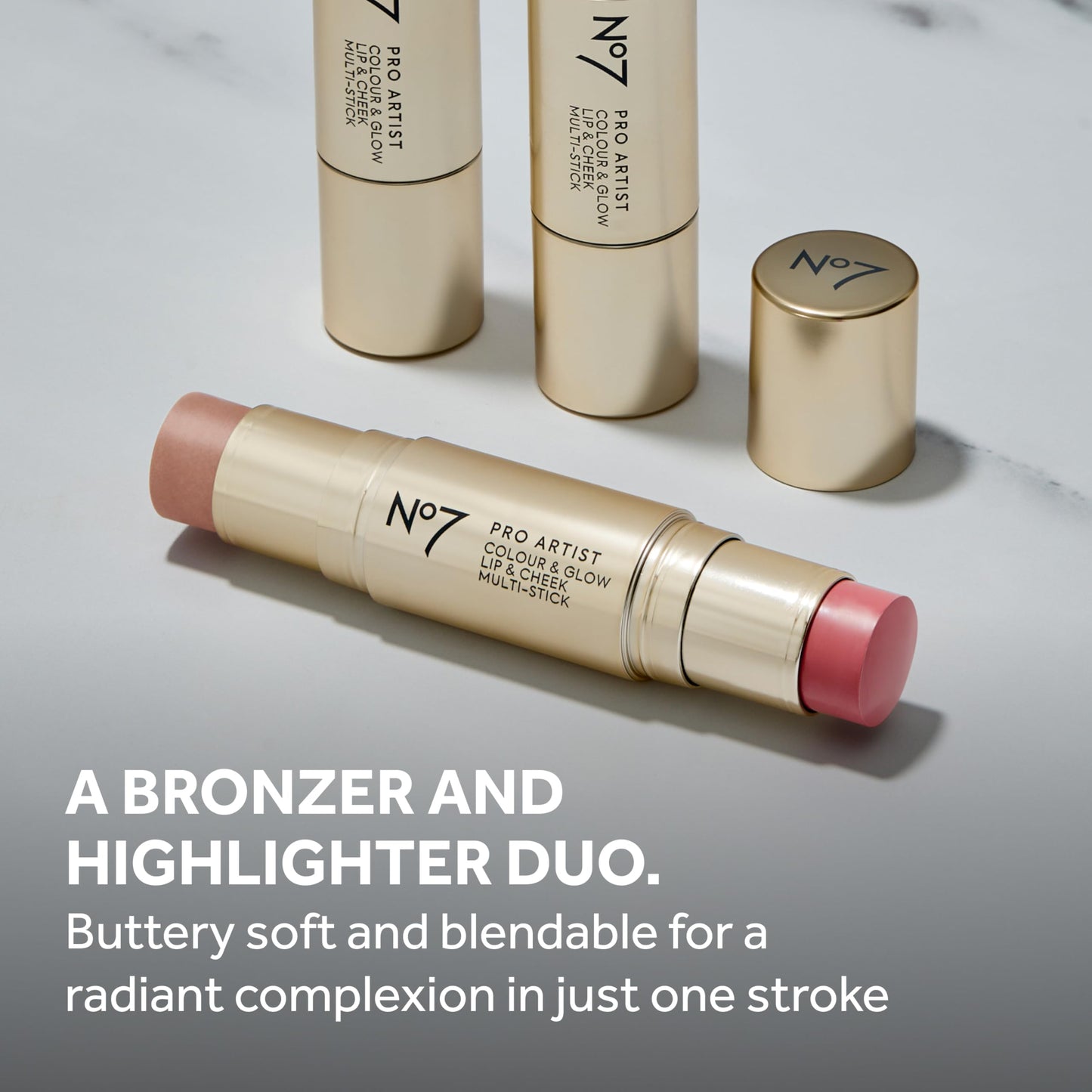 No7 Pro Artist Color & Glow Cream Blush Stick - Dual-Ended Blush for Cheeks, Eyes & Lips - Delivers Soft-Focus Radiance and Buildable Color - Rose Pink/Pearl Glow (10g)