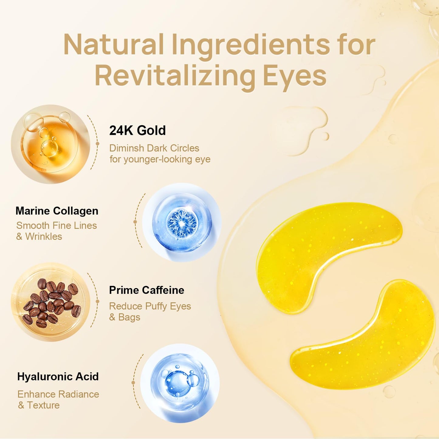 Bleuvél Under Eye Patches - 24K Gold Eye Mask for Puffy Eyes and Dark Circles, Wrinkles, Fine Lines, Collagen Skin Care Products, Gel Eye Patches for Dark Circles, Puffy Eyes, Undereye Bags