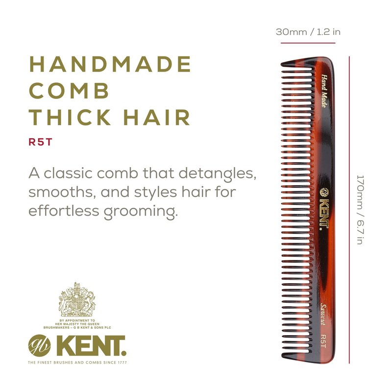 Kent R5T Wide Tooth Comb Detangling Comb, Wide Teeth Dressing Table Beard Combs Men for Thick Curly Wavy Hair, Hair Detangler Combs for Grooming Styling Beard and Mustache
