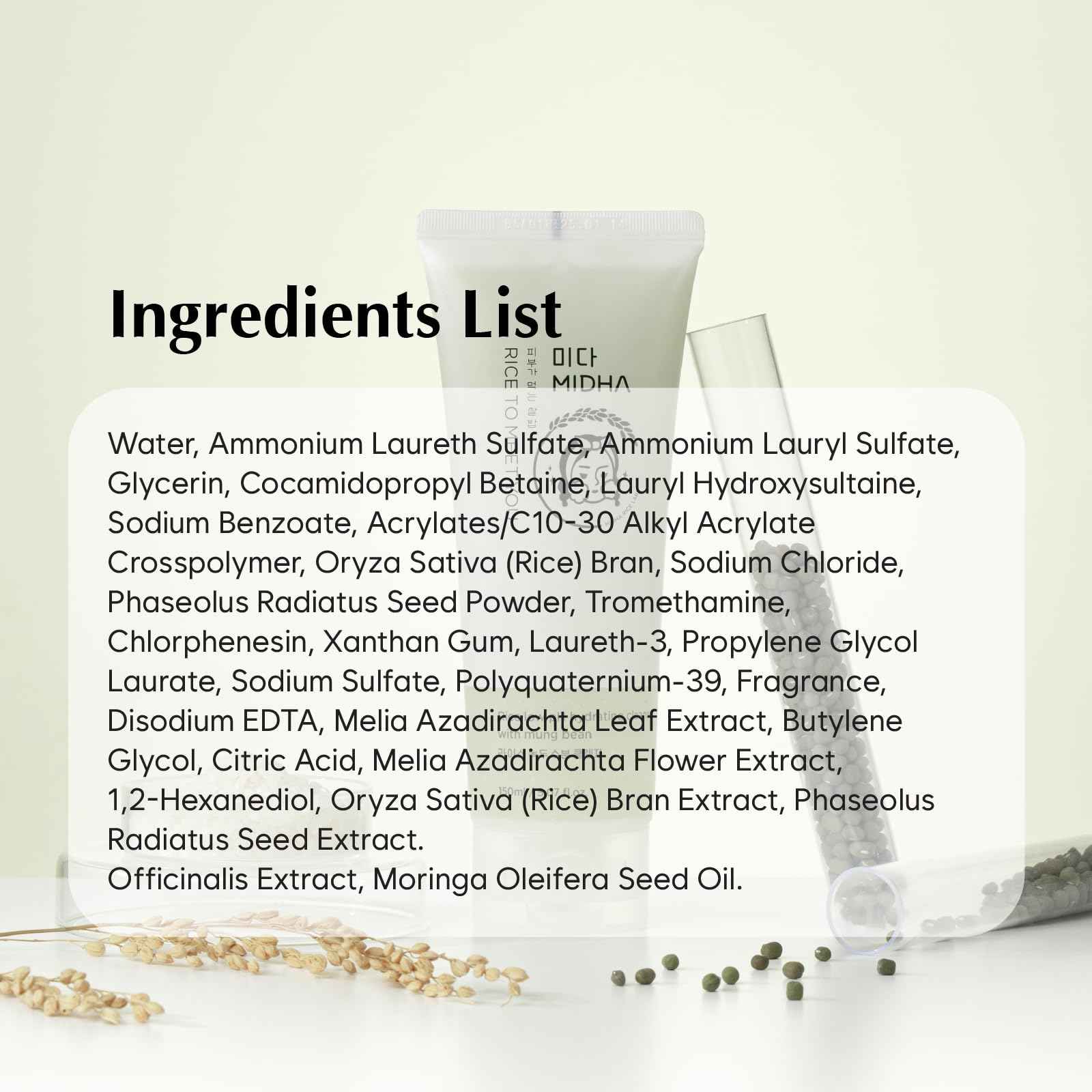 MIDHA RICE LOW PH HYDRATING CLEANSER WITH MUNG BEAN, 5.07fl.oz/150ml,Balanced pH Gel Cleanser, Hydrating, Soothing, Gentle Daily Cleanser, Deep Cleansing, Pore-Purifying, Nourishing Care