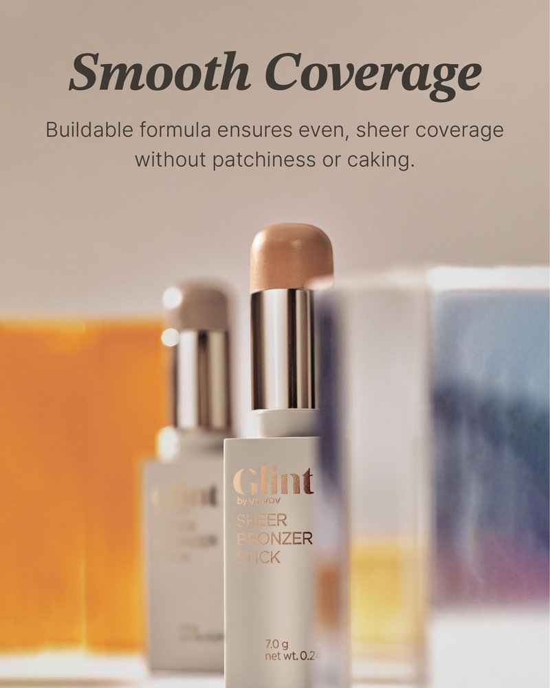 Glint Sheer Bronzer Stick (Caramel, 0.24oz) - Creamy Buildable, Blendable Formula for Natural Contour, Long-Lasting, Smooth, Versatile Use. Korean Makeup. Nose, Face, Cheeks.