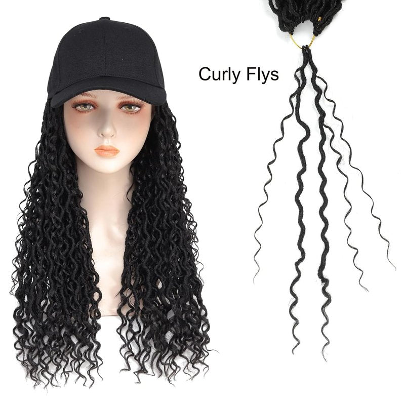 Goddess Faux Locs Wig - Curly Ends Synthetic Crochet Braids | 18-Inch Black Cap