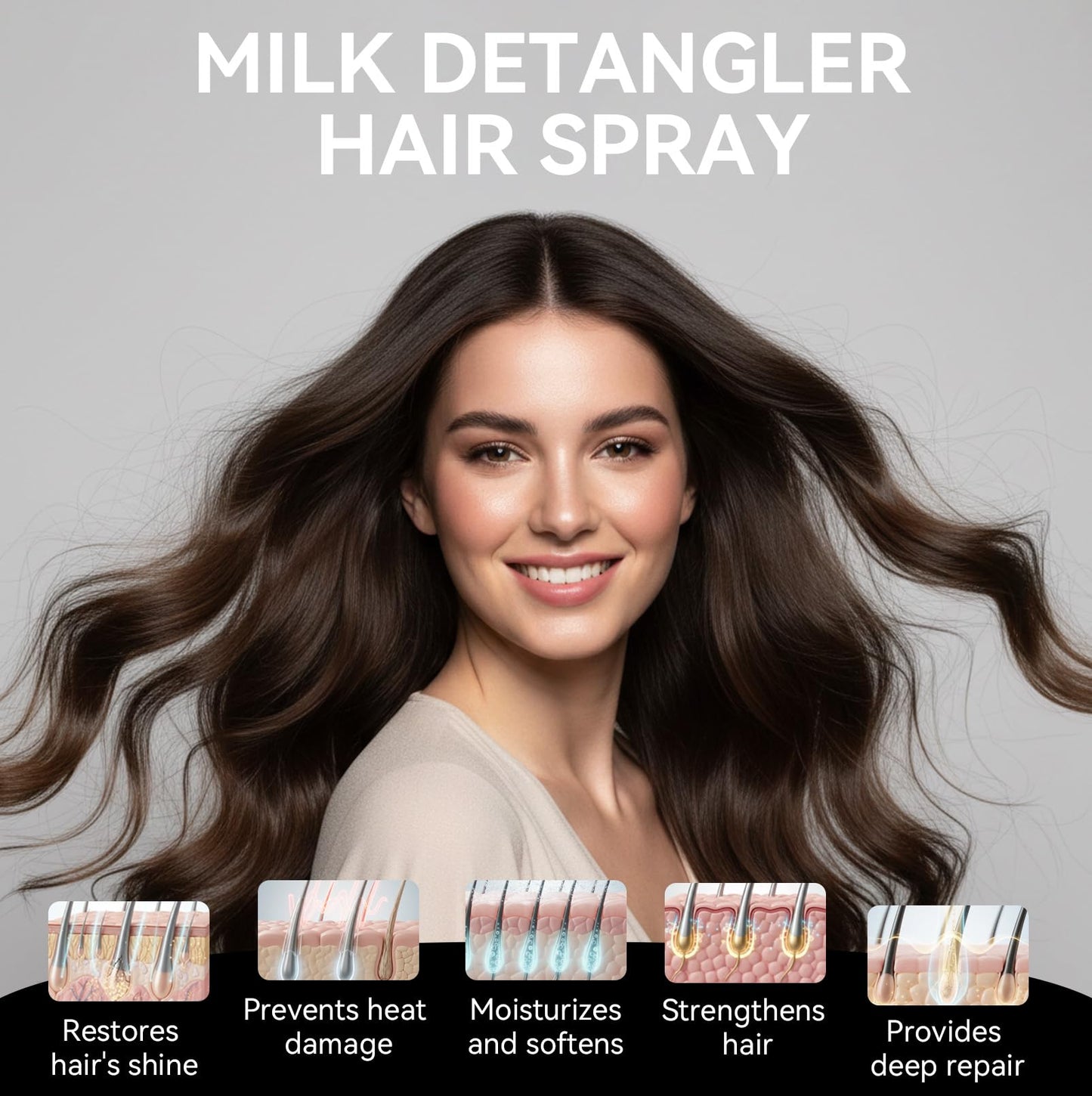 Glopink Hair Milk Spray, Nourishes Hair Detangler Conditioner, Repairs Dry, Damage & Split Brittle Strands, All in One Leave-In Mist for All Hair Types, Cruelty Free Refreshing Formula, 4.56 Fl Oz