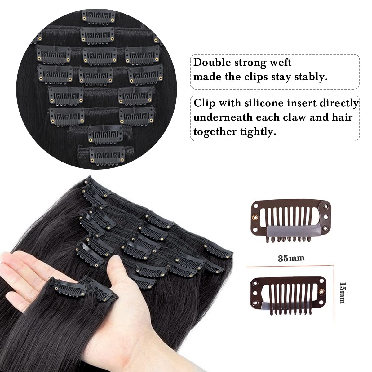 Clip in Hair Extensions Real Human Hair 18 Inch Narural Black Real Hair Extensions Clip in Human Hair Straight 8Pcs Invisible Seamless Human Hair for Women 70g (18Inch 70g)