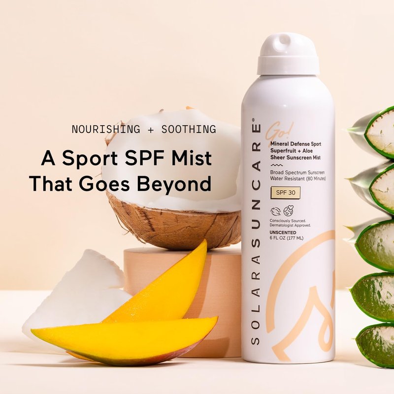 Solara Suncare - Go! Mineral Defense SPORT Superfruit Sheer Sunscreen Mist, SPF 30 | EWG Verified, Vegan, Cruelty Free, Reef friendly | Non-Aerosol, Water Resistant, All Skin Types (6 fl oz | 177 ml)