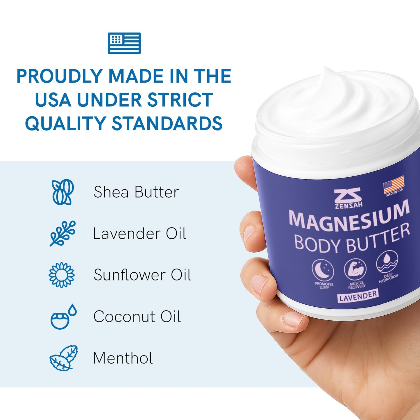 Zensah Magnesium Body Butter for Athletes - Muscle Recovery Cream with Lavender and Menthol, Workout Gifts for Men, Enhance Sleep, Muscle Soreness Relief for Runners Gift Basket
