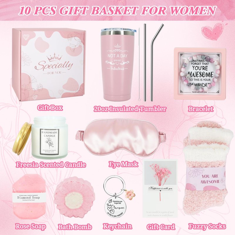 Pink Birthday Gifts for Teen Girls Women, Mother's Valentine's Day Christmas Gift Set for Mom Her Girlfriend Tween Girl Best Friend Wife Sister, Gift Ideas for Teenage Girls